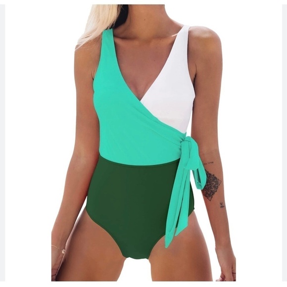 CUPSHE - One Piece Swimsuit Wrap Color Block Tie Side Swimsuit Size S - Picture 4 of 11